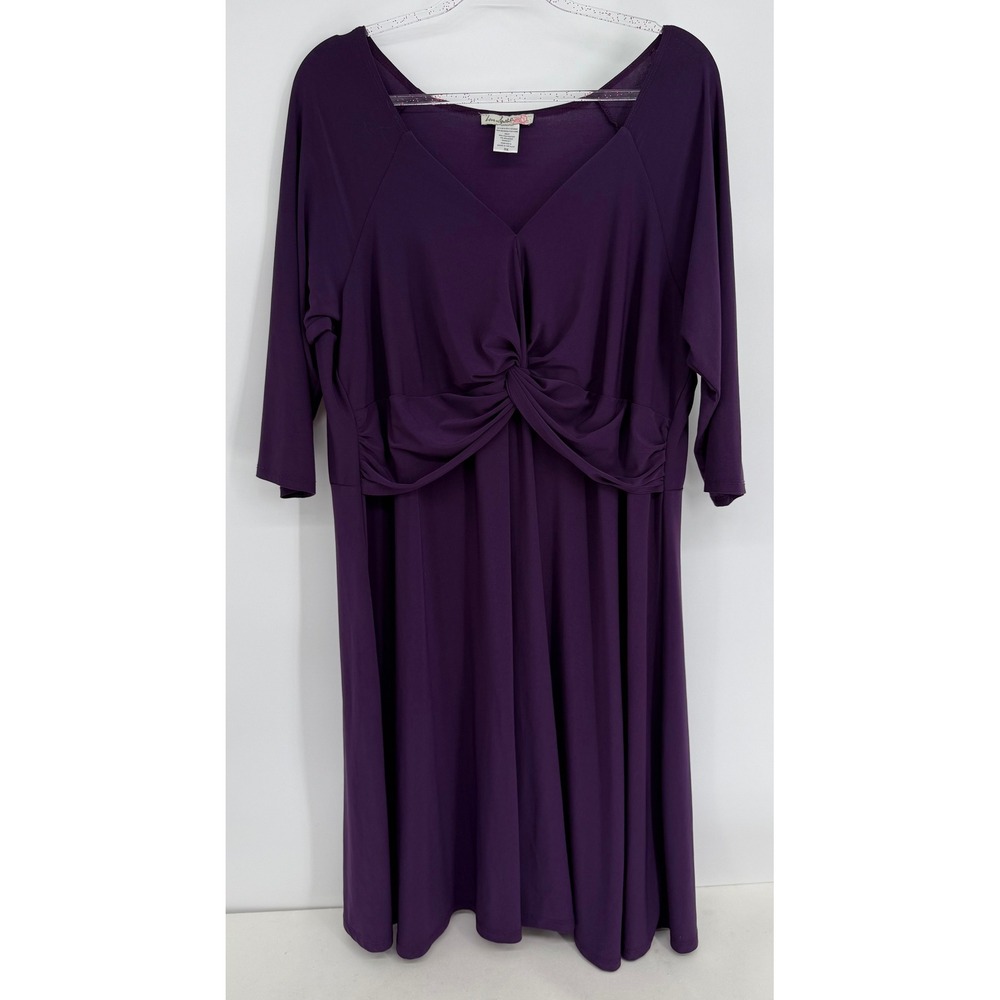 Love Squared Purple Twist Front V-Neck 3/4 Sleeve Dress Plus Sz 3X